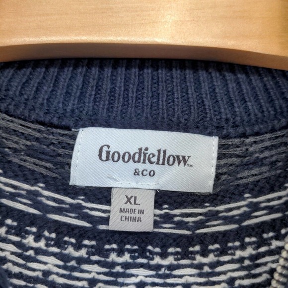 Goodfellow & Co. Men's Full Zip Knit Sweater Blue XL Fair Isle Cotton Blend - Picture 8 of 12